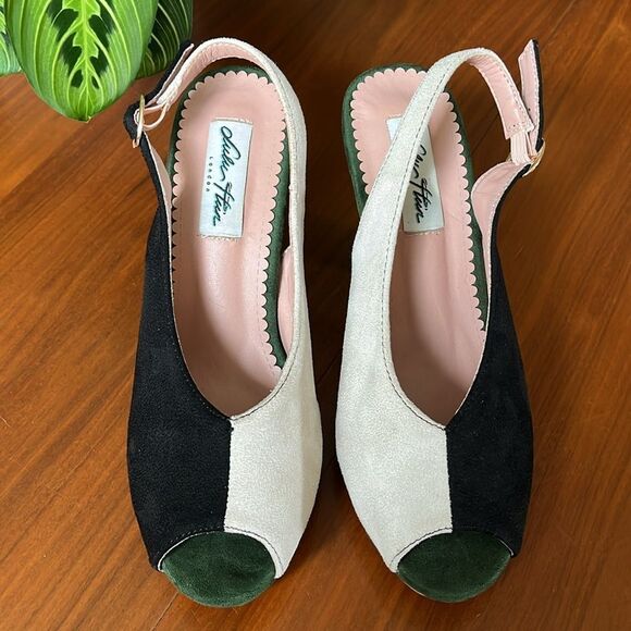 Lulu Hun ModCloth Black, White & Green peep toe Slingback Heels platform size 9 - Picture 2 of 10